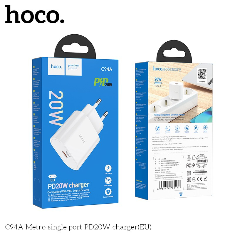 Củ Sạc Nhanh 20W Hoco Cho iP, amsung, Xiaomi,... Củ Sạc Hoco C94A Siêu Nhanh, Siêu Bền - VPP Quốc Huy