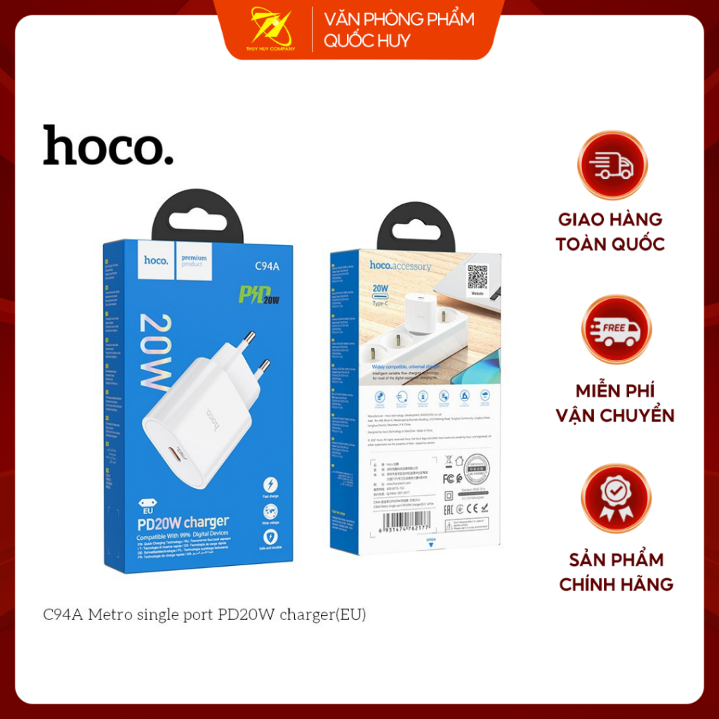 Củ Sạc Nhanh 20W Hoco Cho iP, amsung, Xiaomi,... Củ Sạc Hoco C94A Siêu Nhanh, Siêu Bền - VPP Quốc Huy