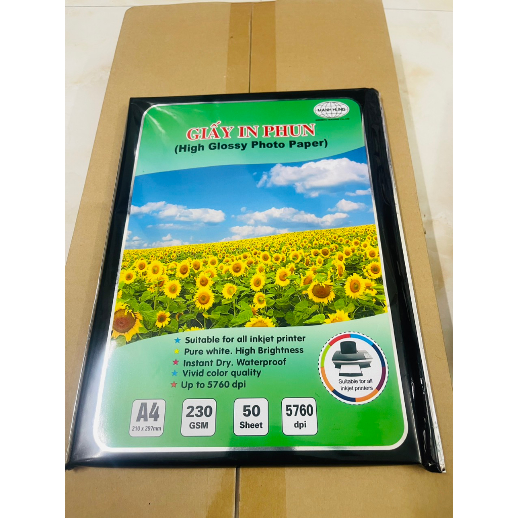 GIẤY IN ẢNH ĐỊNH LƯỢNG 230GS, IN PHUN A4 CAO CẤP MẠNH HƯNG 50 TỜ - VPP QUỐC HUY