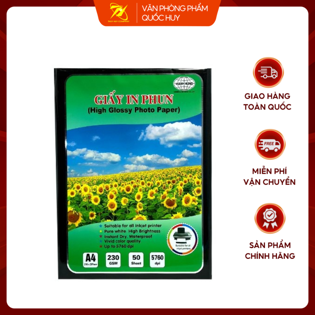 GIẤY IN ẢNH ĐỊNH LƯỢNG 230GS, IN PHUN A4 CAO CẤP MẠNH HƯNG 50 TỜ - VPP QUỐC HUY