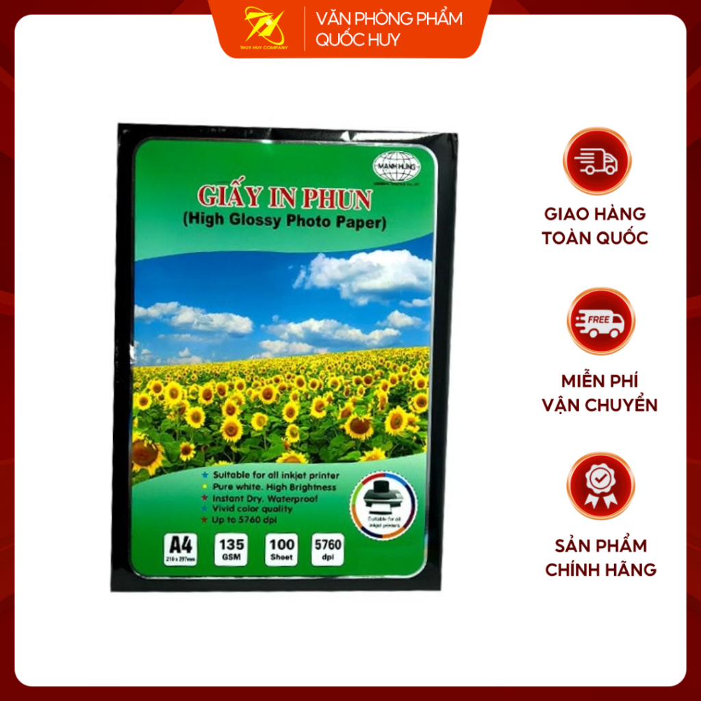 GIẤY IN PHUN A4 ĐỊNH LƯỢNG 115gsm/ 135gsm, 100 Tờ, Sử Dụng Trong In Thiệp, In Ảnh, Tờ Rơi - VPP Quốc Huy