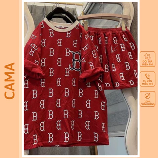 Bộ quần đùi áo thun unisex nữ tay lỡ form rộng chất cotton su in chữ BTO CAMA STORE B53