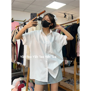 Áo sơ mi đi học 1 túi tay lỡ chất mát , màu trắng kem tôn da #014