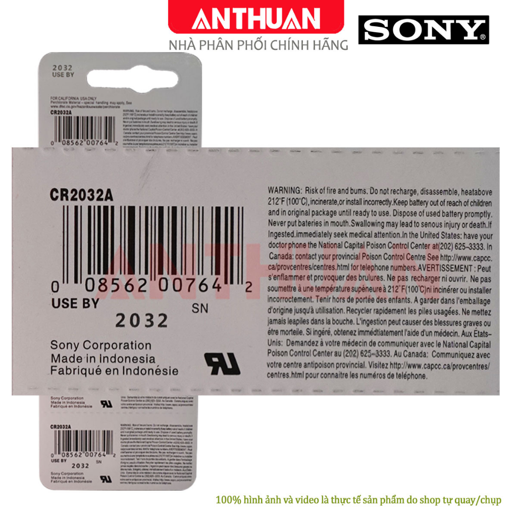 Pin CR2032 SONY 3V .  Pin cho SmartKey, Khóa ÔTô, Cmoss nuôi nguồn, điều khiển, máy tính cầm tay