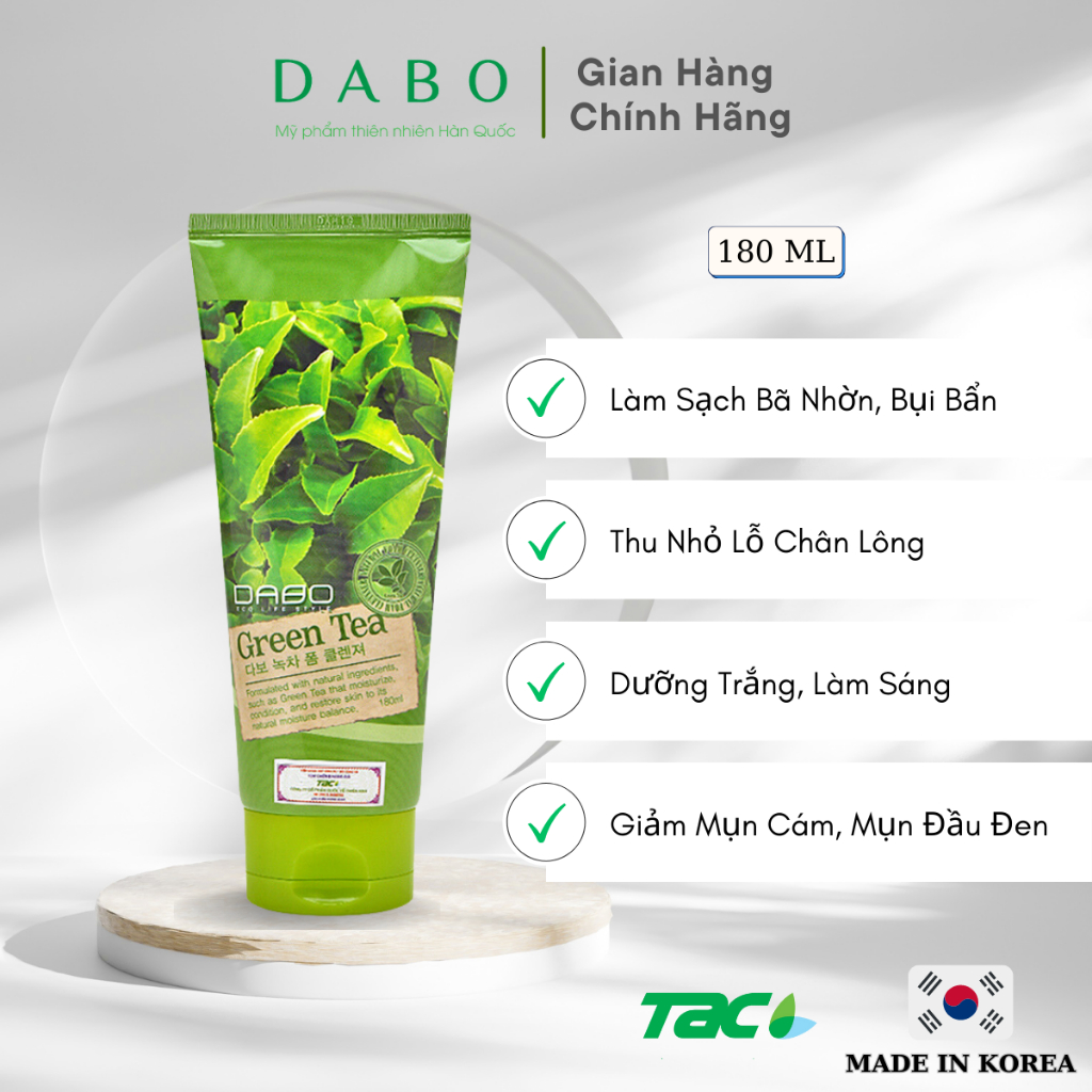 Ảnh Sữa rửa mặt tinh chất Trà xanh DABO Green Tea Foam Cleanser 180ml 2