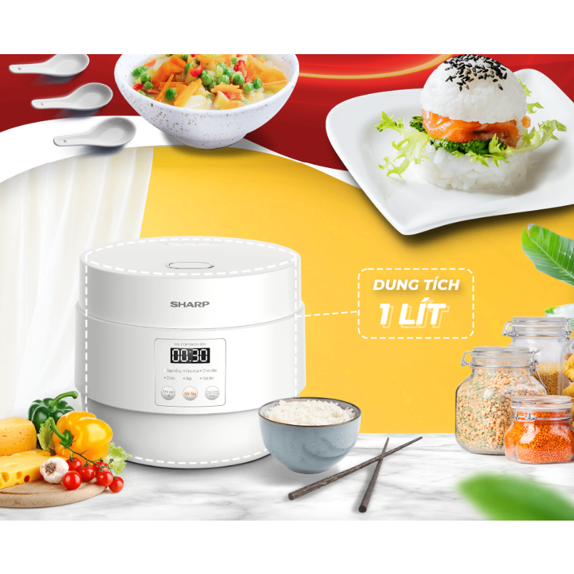 Nồi cơm điện Sharp 1 lít KS-COM100DV-RD và KS-COM100DV-WH - Hàng chính hãng  bảo hành 12 tháng toàn quốc | Shopee Việt Nam