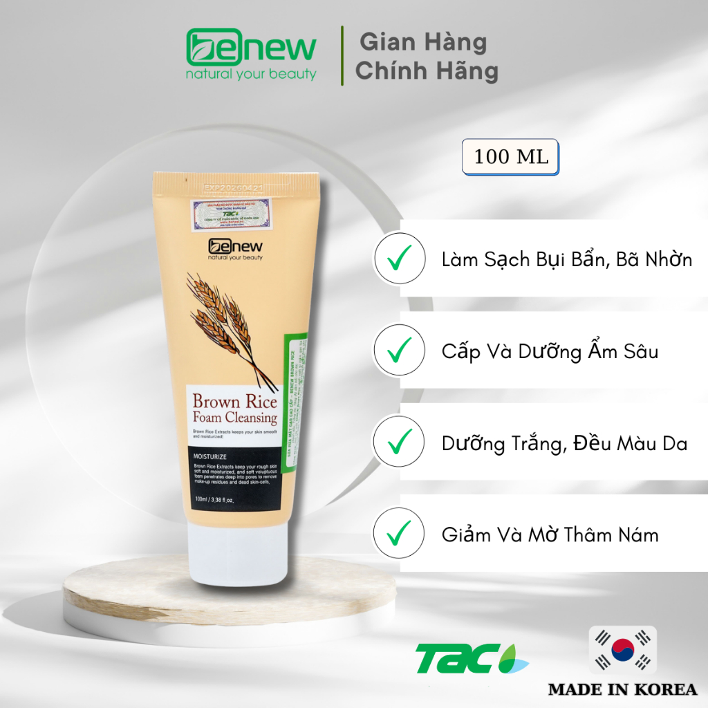 Ảnh Sữa Rửa Mặt Cao Cấp  Gạo Benew Brown Rice Size Du Lịch TAC 100ml 2