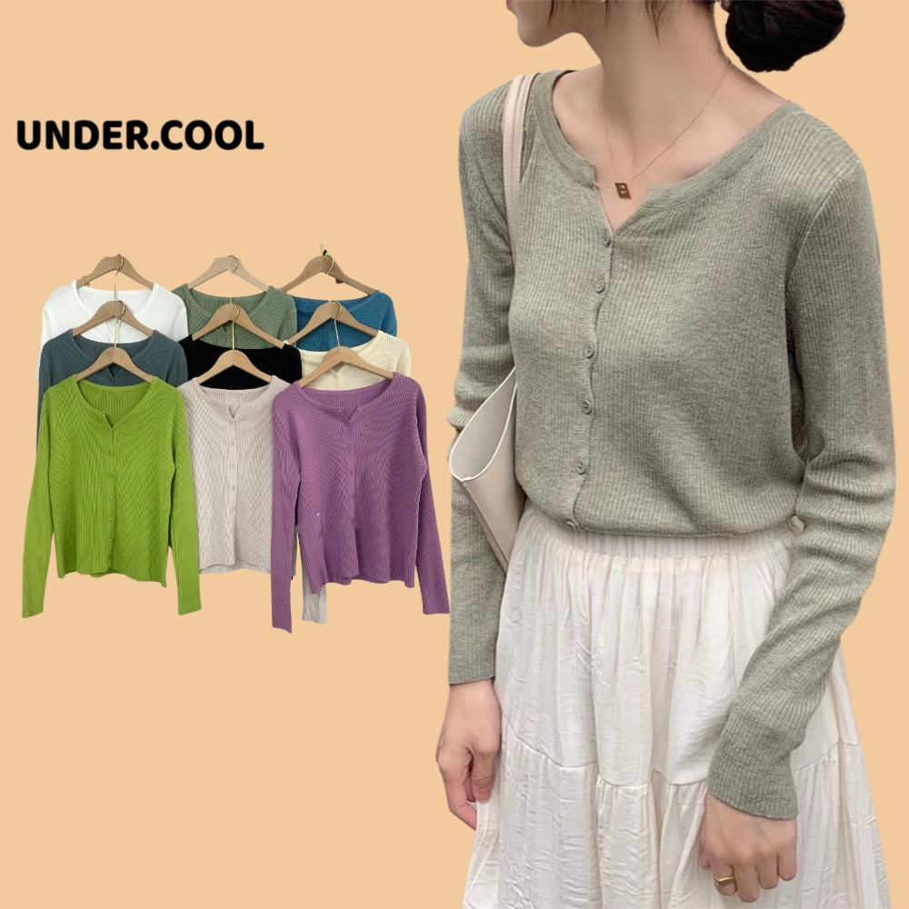 Áo Cardigan Mỏng Có Khuy Khoác ngoài UNDERCOOL mùa thu chất len tăm dài tay màu trơn phong cách đơn giản Basic AK01