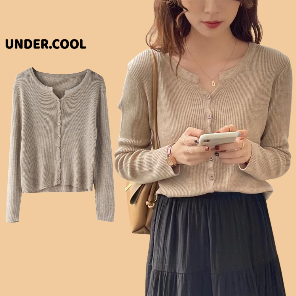 Áo Cardigan Mỏng Có Khuy Khoác ngoài UNDERCOOL mùa thu chất len tăm dài tay màu trơn phong cách đơn giản Basic AK01
