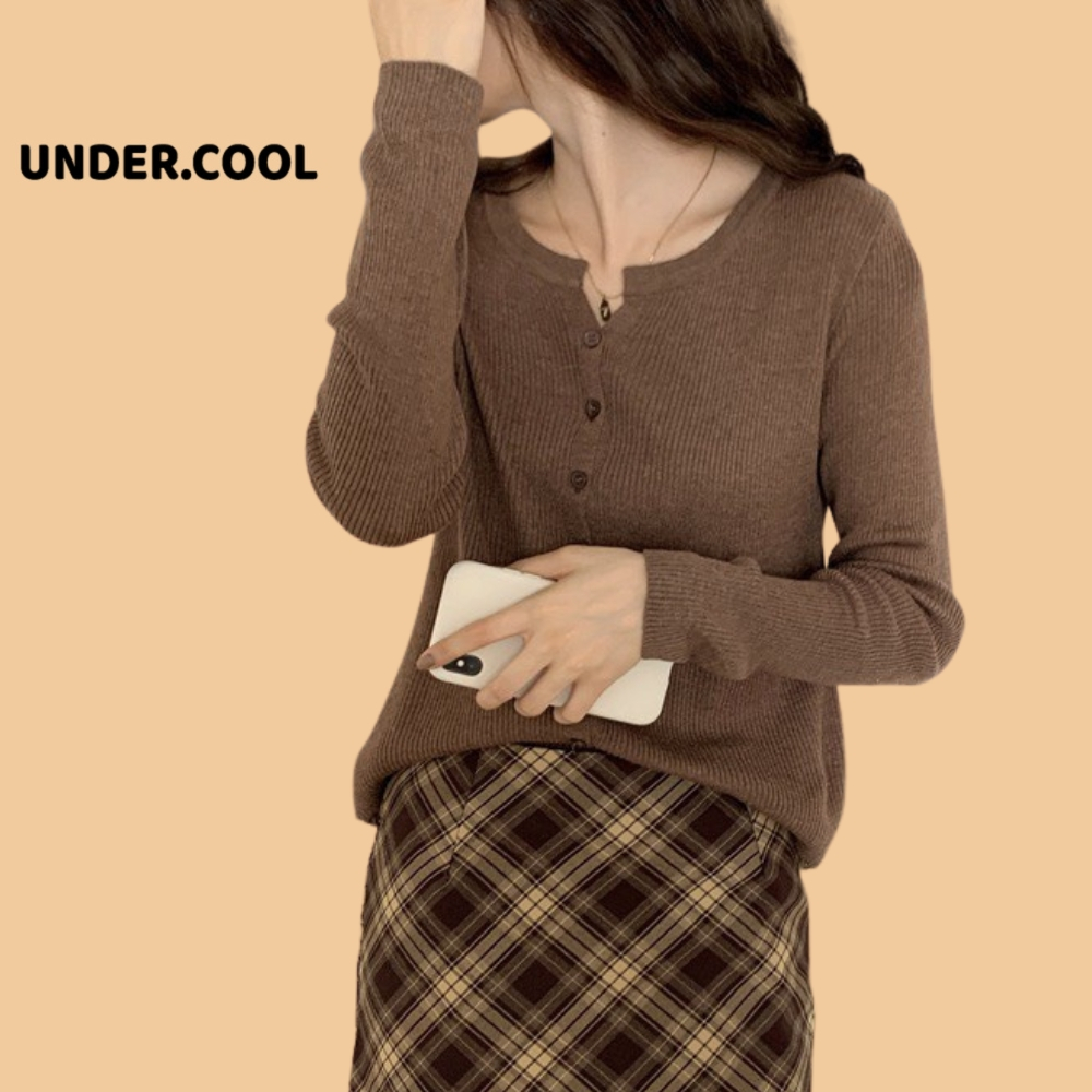 Áo Cardigan Mỏng Có Khuy Khoác ngoài UNDERCOOL mùa thu chất len tăm dài tay màu trơn phong cách đơn giản Basic AK01