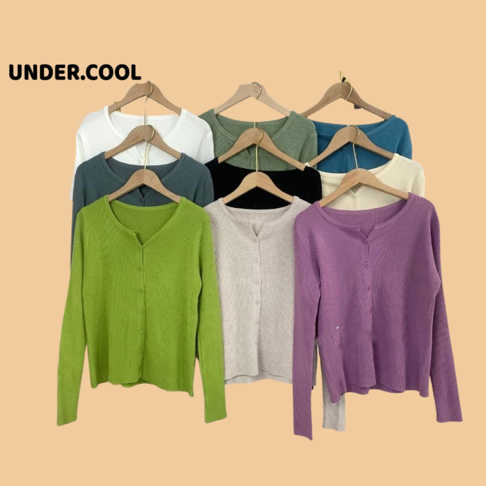 Áo Cardigan Mỏng Có Khuy Khoác ngoài UNDERCOOL mùa thu chất len tăm dài tay màu trơn phong cách đơn giản Basic AK01