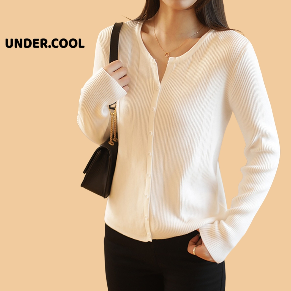 Áo Cardigan Mỏng Có Khuy Khoác ngoài UNDERCOOL mùa thu chất len tăm dài tay màu trơn phong cách đơn giản Basic AK01