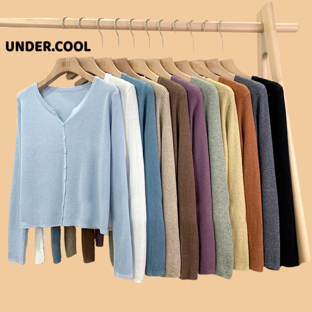 Áo Cardigan Mỏng Có Khuy Khoác ngoài UNDERCOOL mùa thu chất len tăm dài tay màu trơn phong cách đơn giản Basic AK01