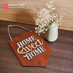 Bảng gỗ treo tường decor trang trí SAN-TS03, Home Sweet Home - có sẵn dây cói treo tường