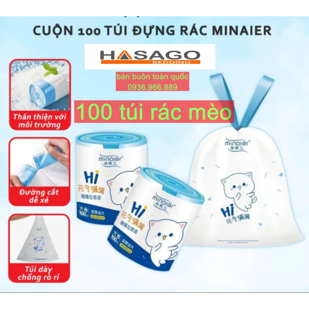 Túi Rác dây rút Mèo Minaier - Cuộn 100 Túi đựng rác dây rút hình mèo ...