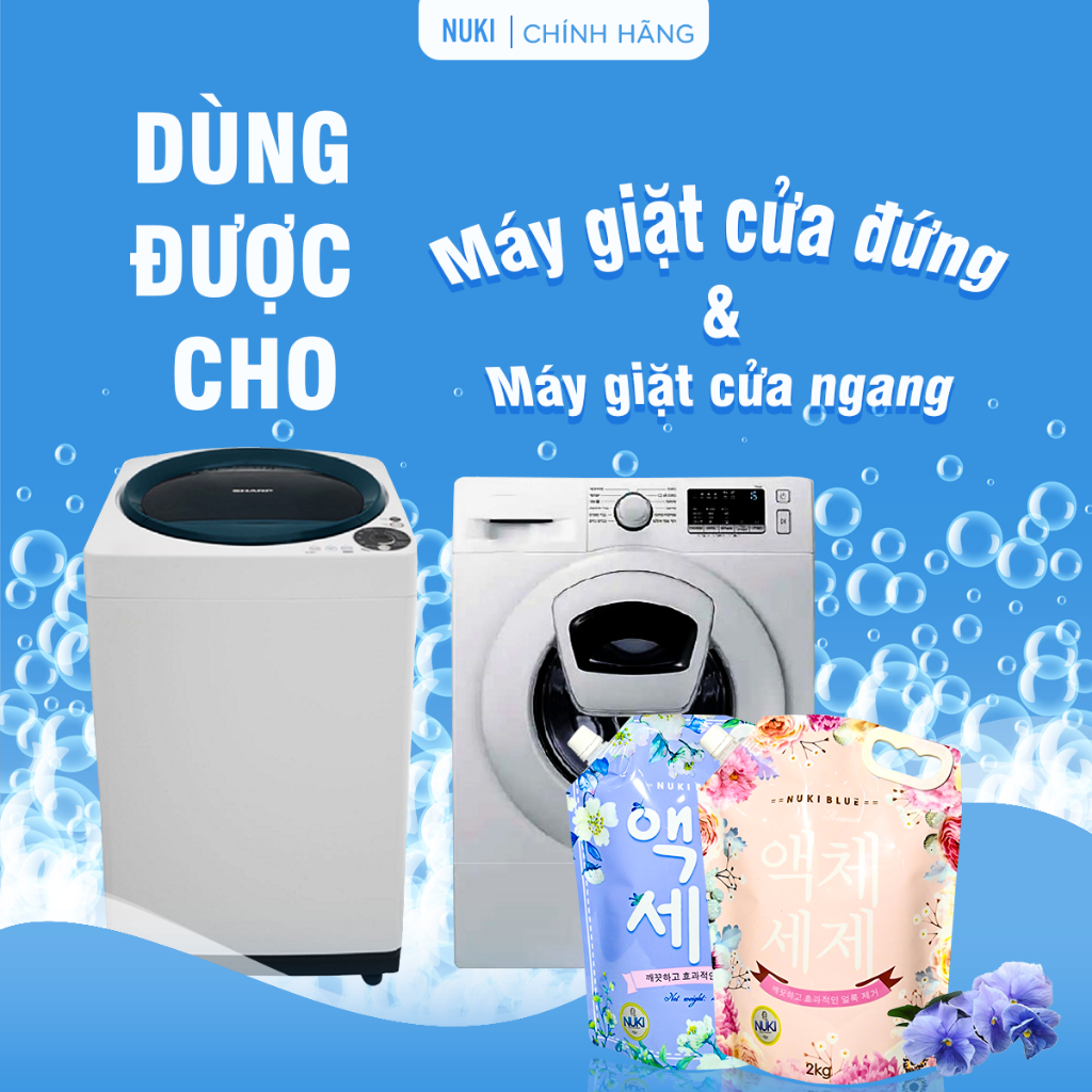 Combo 2 Túi Nước Giặt Nuki Blue Công Nghệ Hàn Quốc 2kg Hương Thơm Dịu Nhẹ, Mềm Vải