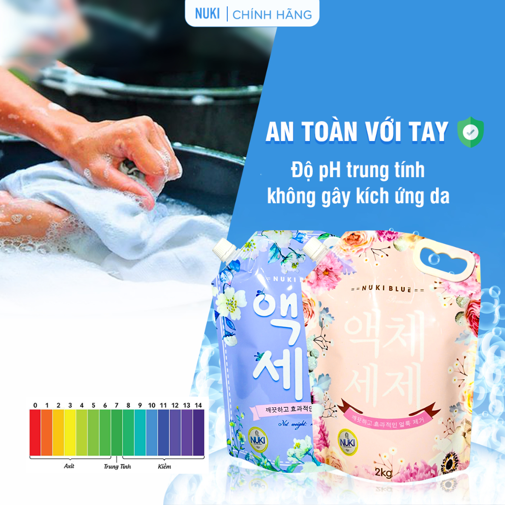 Combo 2 Túi 1 Can Nước Giặt Xả Hương Ngàn Hoa Nuki Blue 6kg Lưu Hương Đậm Sâu