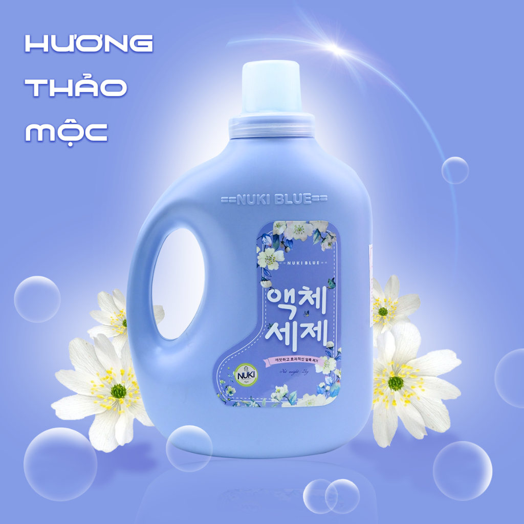 Combo 2 Túi 1 Can Nước Giặt Xả Hương Thảo Mộc Nuki Blue 6kg Lưu Hương Đậm Sâu
