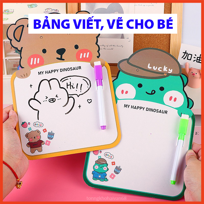 Bảng vẽ viết mini có tặng bút đầu xóa cho bé , nhiều hình cute , đồ ...