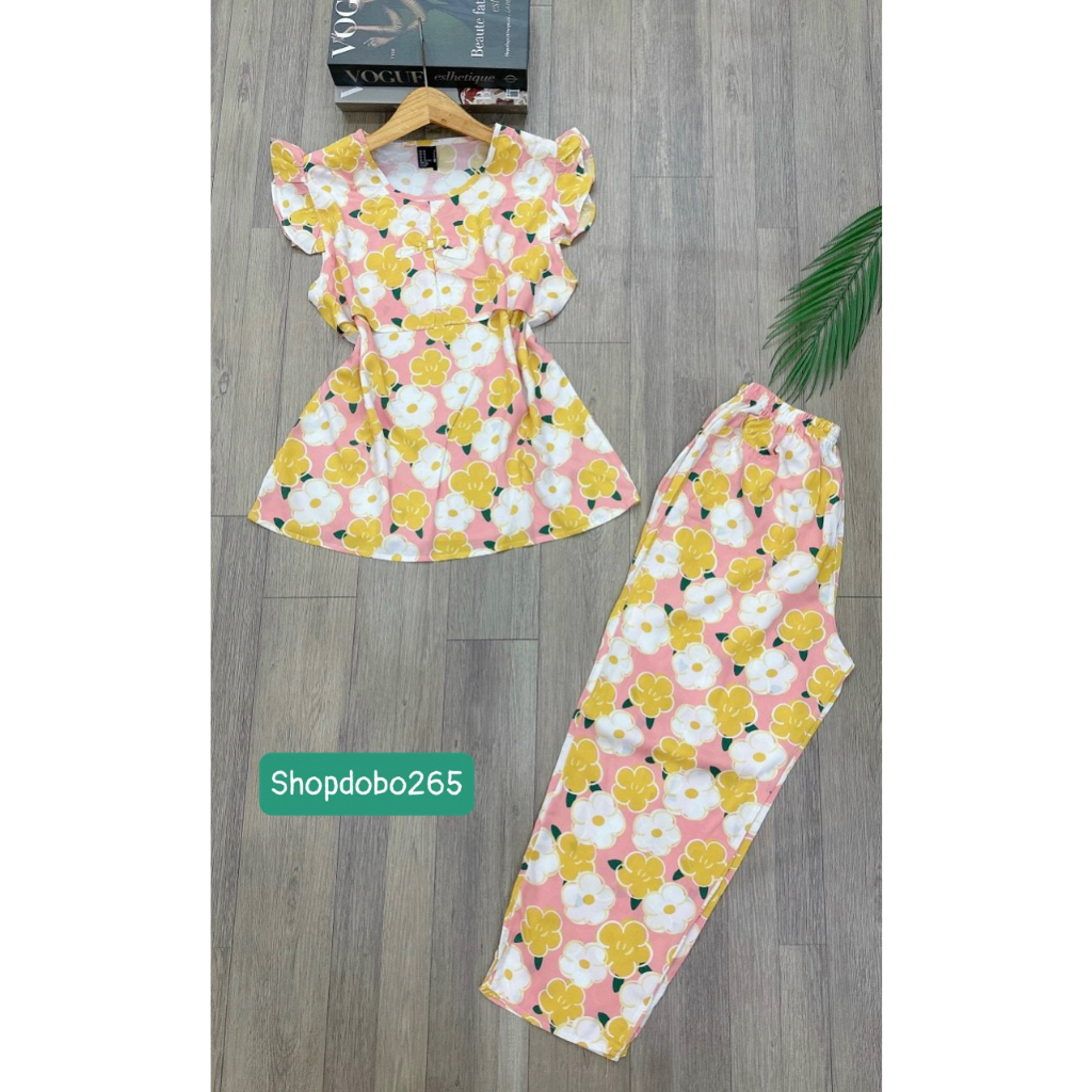 Đồ bộ nữ,đồ ngủ mặc nhà lửng 9 tấc áo 2 lớp tay cánh tiên vải lanh BL 42 họa tiết dễ thương size 51-65kg.