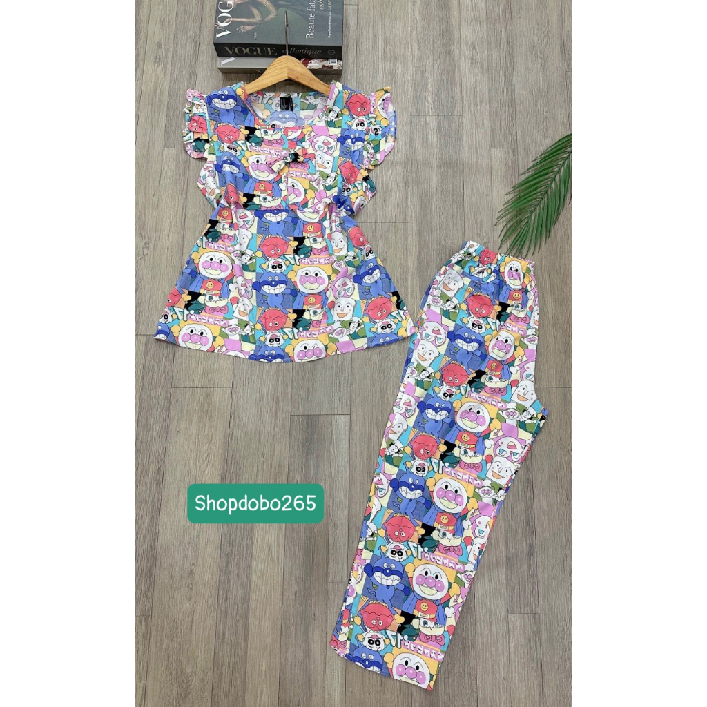 Đồ bộ nữ,đồ ngủ mặc nhà lửng 9 tấc áo 2 lớp tay cánh tiên vải lanh BL 42 họa tiết dễ thương size 51-65kg.