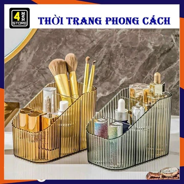Kệ Đựng Mỹ Phẩm 3 Ngăn Mica Trong Suốt Decor Để Bàn Cao Cấp - Khay Son,Khay Đựng Đồ Đa Năng Trong Suốt Kẻ Sọc Sang Trọng