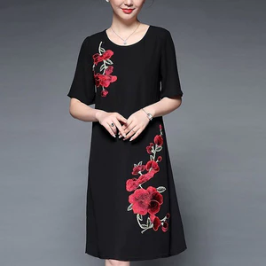 GOTI - SALE LẺ SIZE - Sale Xả Kho Đầm Suông Trung Niên U50-U60 Kiểu Đầm Dáng Suông Voan Cổ Tròn Tay Ngắn Thanh Lịch