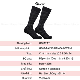 Tất dài nam đi giày tây màu đen sọc caro xám GOMTAT, vớ giày tây nam chất liệu mềm mịn thoáng mát - STA-TAY12-DENCAROXAM