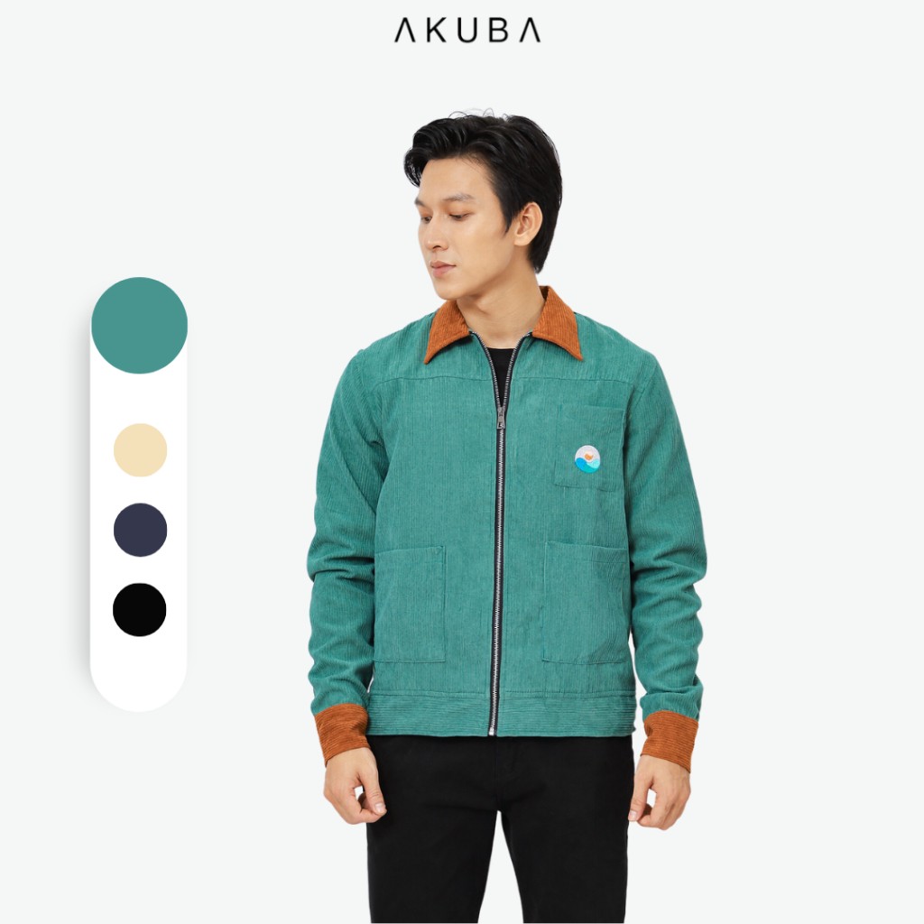 Áo Khoác Nam Akuba chất nhung tăm phối màu cổ áo và tay áo cá tính nhiều màu 01I0336