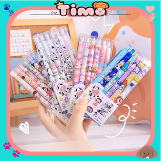 Set Bút Bi 6 Cây Anime Gel Đen Đồ Dùng Học Tập Cute VPB32