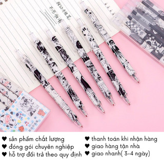 Set Bút Bi 6 Cây Anime Gel Đen Đồ Dùng Học Tập Cute VPB32