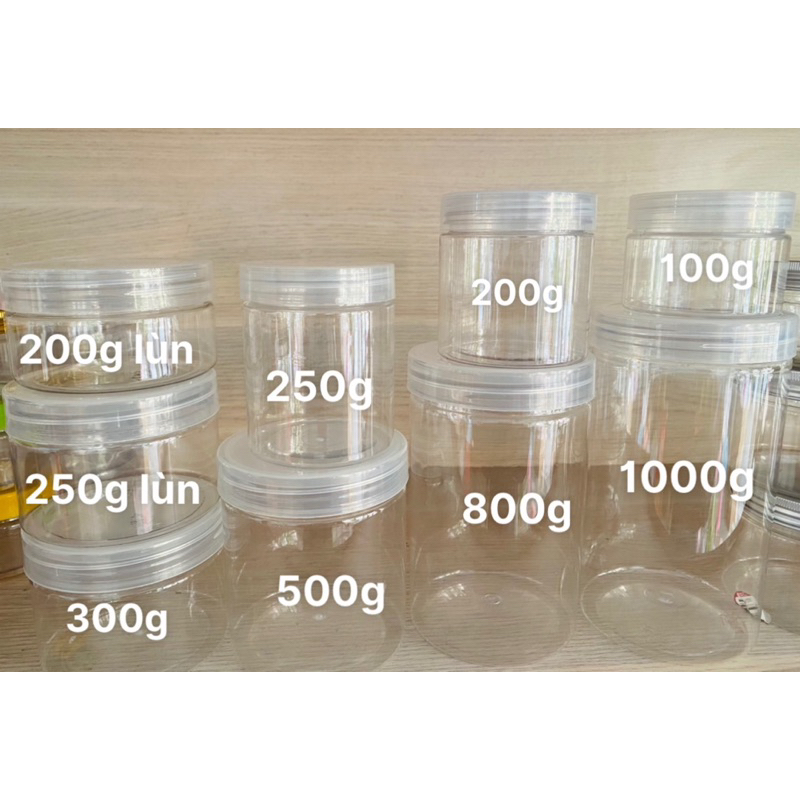 10 Hủ nhựa PET trong nắp màu. Hủ đựng có kèm nắp lót chống tràn