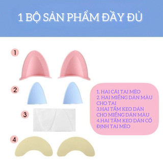Tai Mèo Gắn Mũ Bảo Hiểm Nửa Đầu 1/2 3/4 Chong Chóng Gấu Cute Có Keo Sẵn PK84