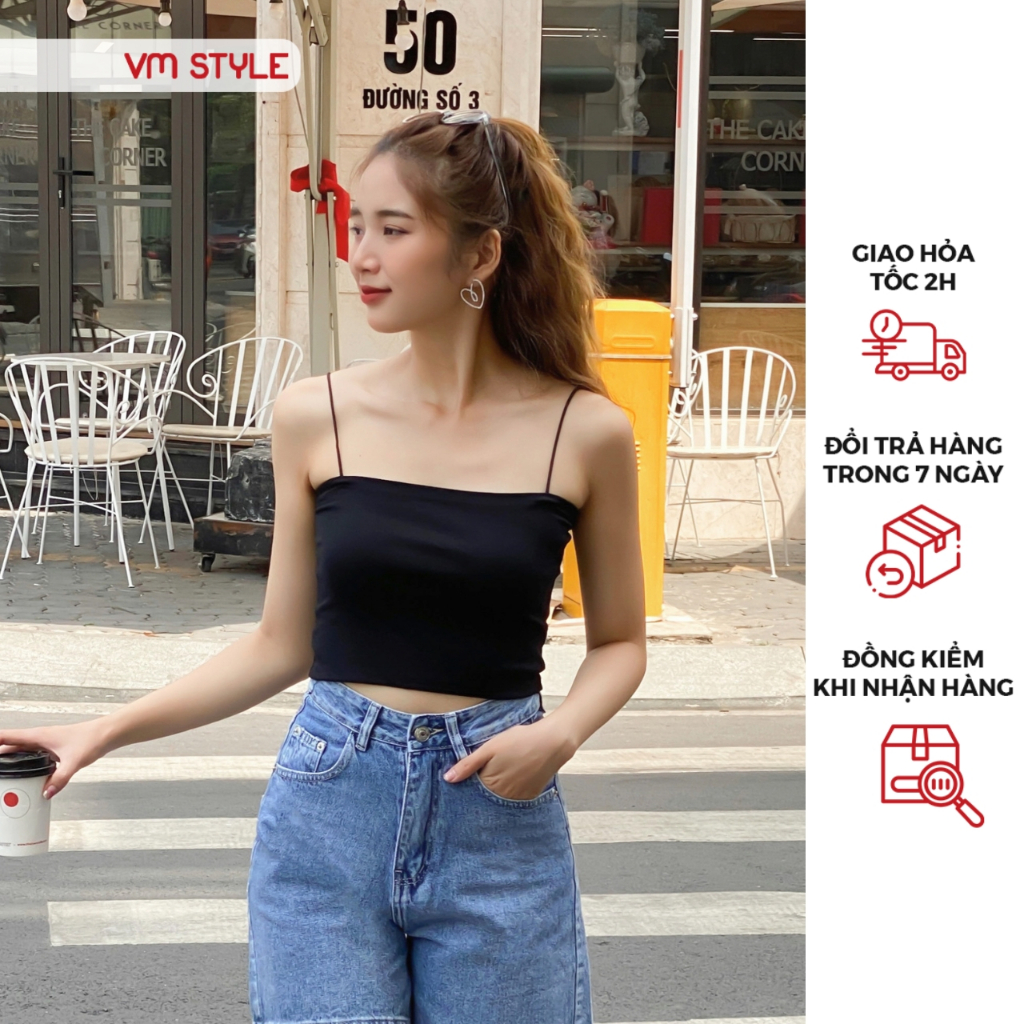 Áo croptop hai dây trơn VMSTYLE đi biển không tay dáng ôm basic mềm mịn cao cấp thời trang mùa hè – ATU00137