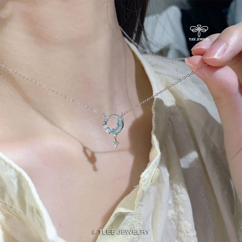 Ảnh Dây chuyền bạc nữ TLEE, vòng cổ blue moon nữ tính TLEE JEWELRY D0266 3
