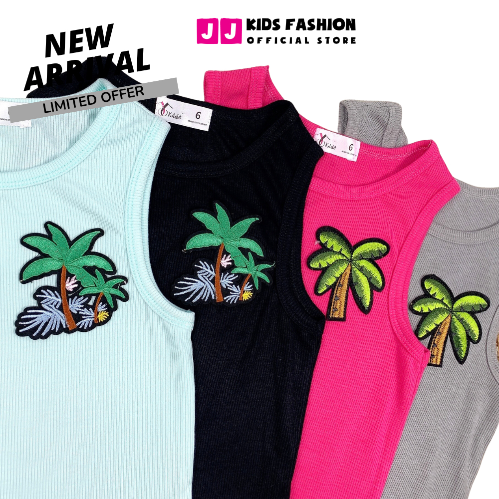 Áo ba lỗ bé gái mùa hè JJ Kids, chất cotton gân co giản cho trẻ em 2,3,4,5,6,7,8,9,10,11,12 tuổi