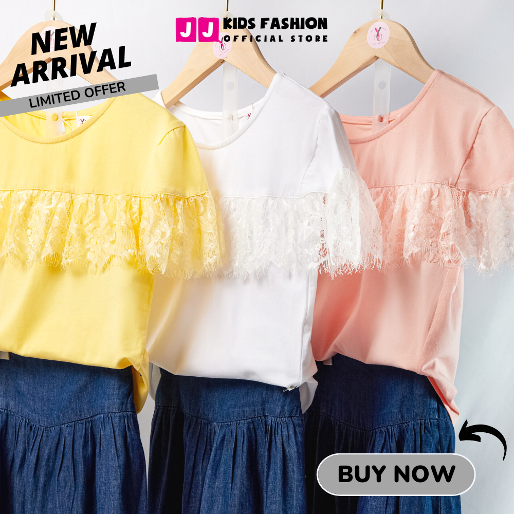Bộ cộc tay cho bé gái thời trang cổ viền ren, quần ống rộng cao cấp - JJ Kids