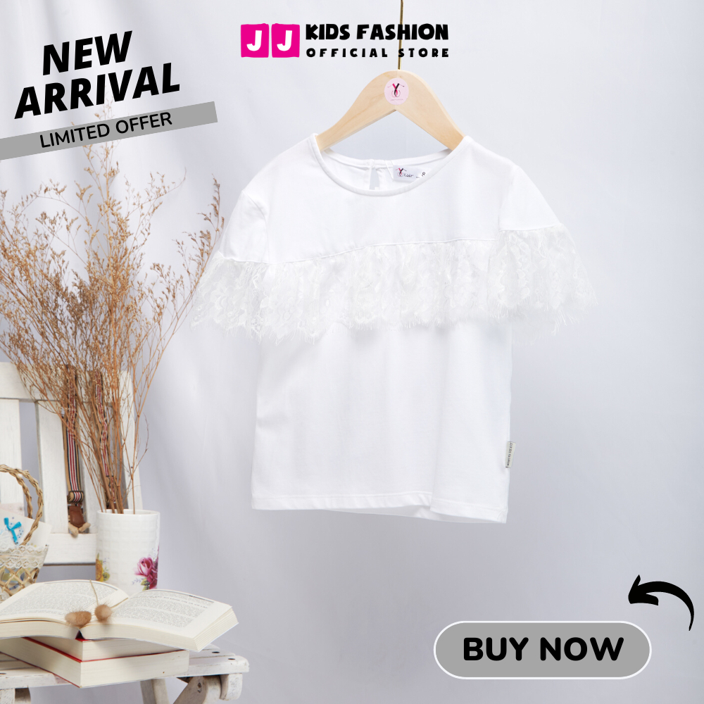 Bộ cộc tay cho bé gái thời trang cổ viền ren, quần ống rộng cao cấp - JJ Kids