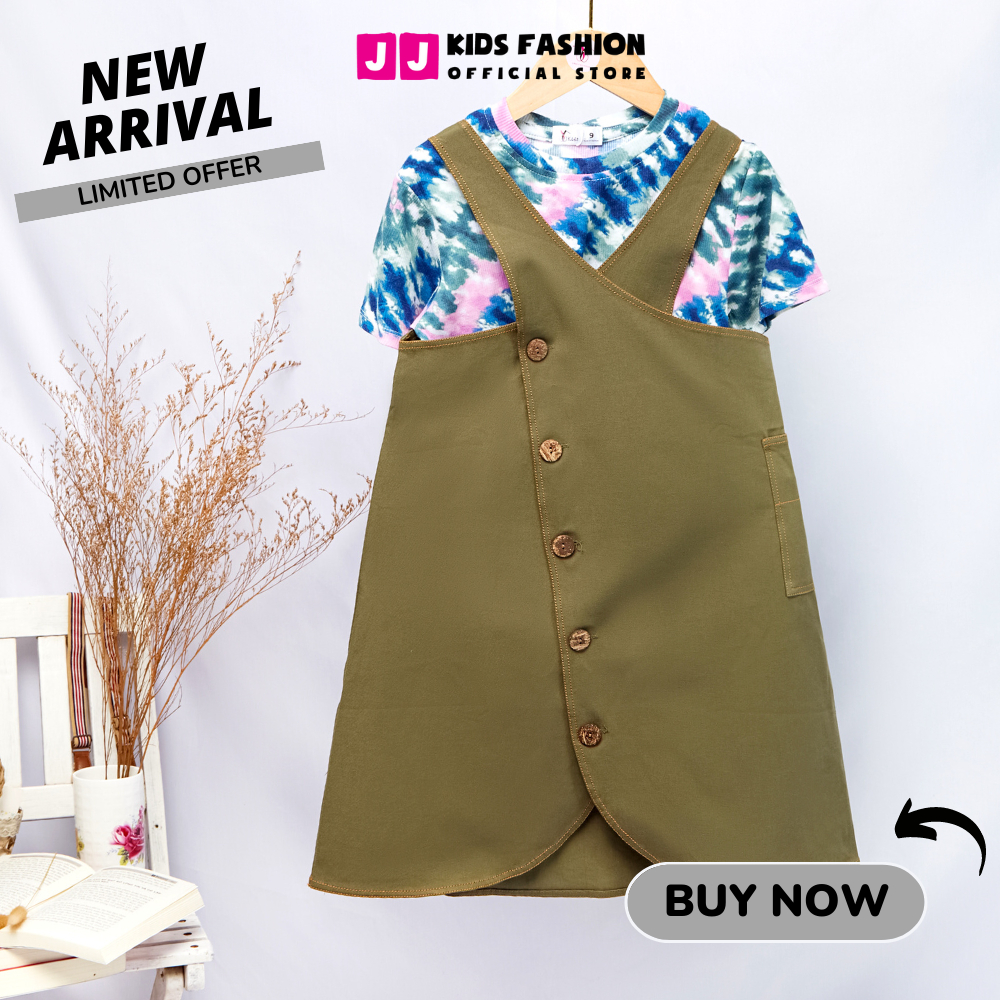 Set váy yếm cotton cho bé gái phong cách Hàn Quốc thời trang - JJ Kids