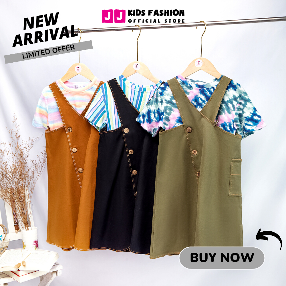 Set váy yếm cotton cho bé gái phong cách Hàn Quốc thời trang - JJ Kids