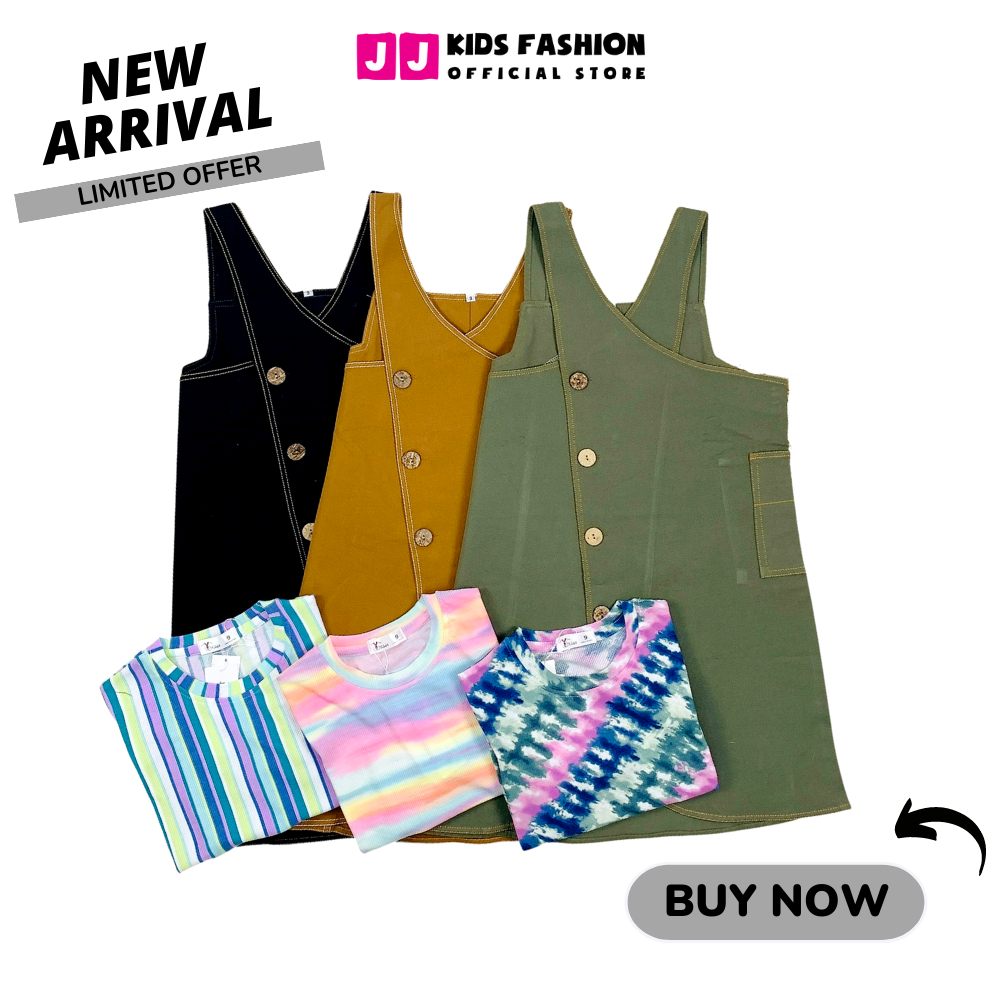 Set váy yếm cotton cho bé gái phong cách Hàn Quốc thời trang - JJ Kids