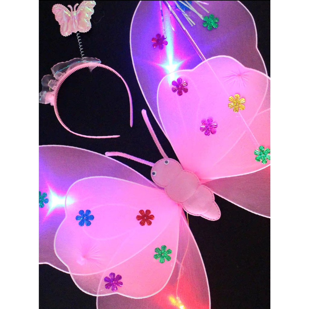 Bộ hóa trang cánh tiên cánh bướm kèm váy và bờm tóc có đèn phát sáng điệu đà cho bé chơi Trung Thu