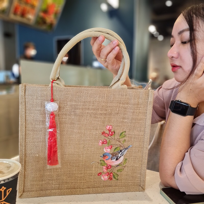 Túi cói hoạ tiết chú chim tài lộc may mắn 🦜