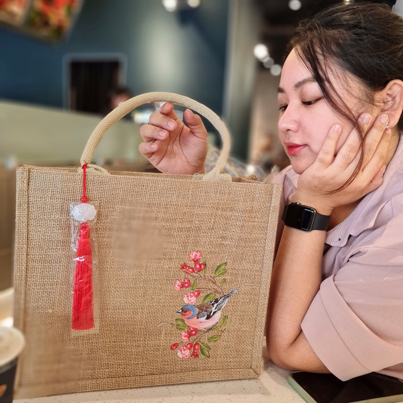 Túi cói hoạ tiết chú chim tài lộc may mắn 🦜