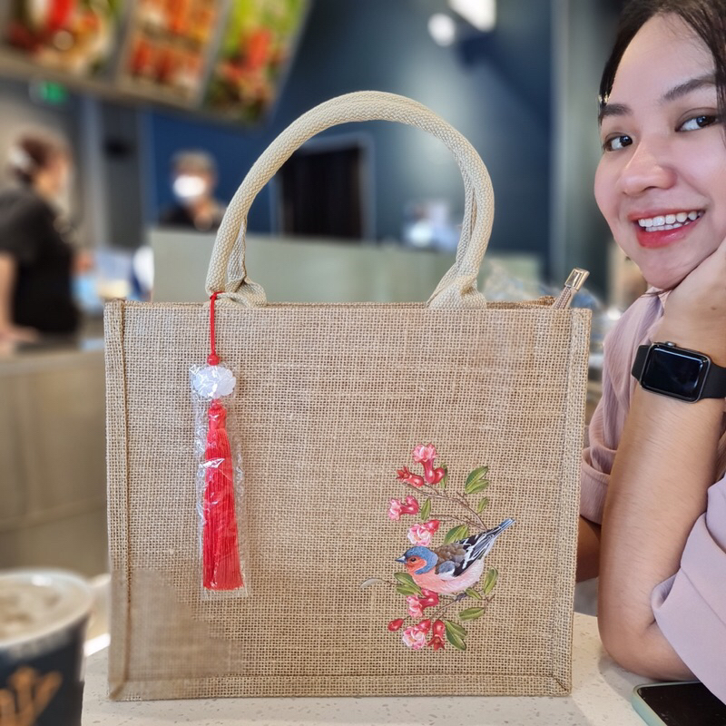 Túi cói hoạ tiết chú chim tài lộc may mắn 🦜