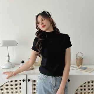 Áo Thun Cotton Cộc Tay Cổ Cao Áo Thun Basic Ôm Body Co Giãn Thoải Mái Cakecat