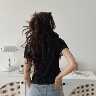 Áo Thun Cotton Cộc Tay Cổ Cao Áo Thun Basic Ôm Body Co Giãn Thoải Mái Cakecat