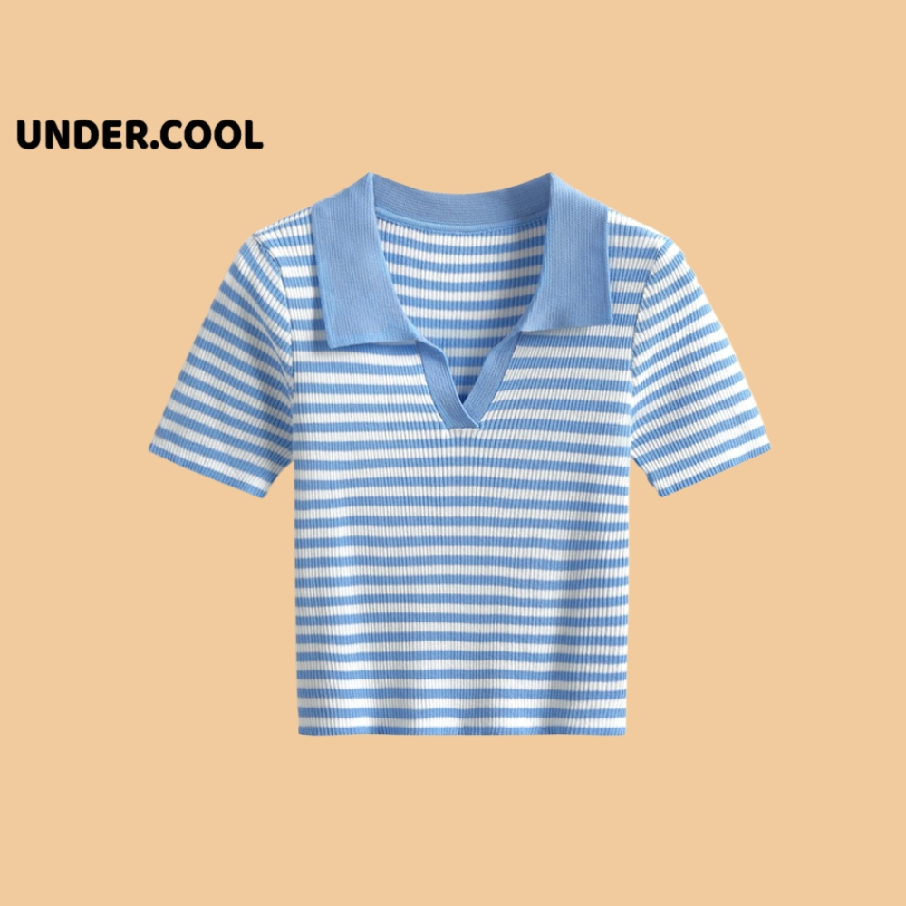 Áo Croptop Len Montoghi Kẻ Ngang Cổ polo UNDERCOOL tay họa tiết kẻ sọc phong cách Hàn Quốc ACT24
