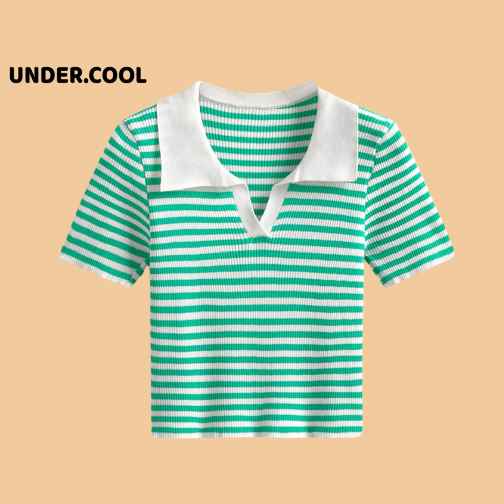 Áo Croptop Len Montoghi Kẻ Ngang Cổ polo UNDERCOOL tay họa tiết kẻ sọc phong cách Hàn Quốc ACT24