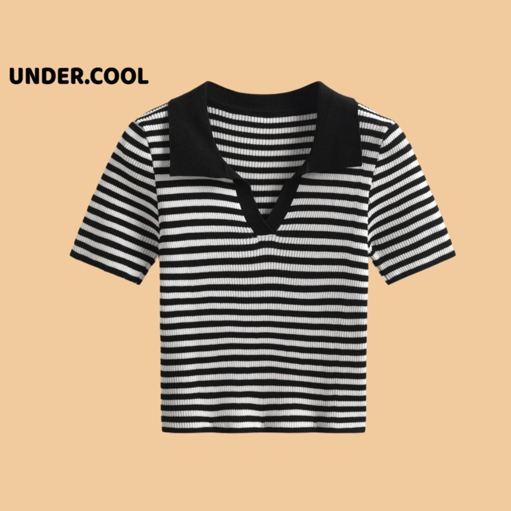 Áo Croptop Len Montoghi Kẻ Ngang Cổ polo UNDERCOOL tay họa tiết kẻ sọc phong cách Hàn Quốc ACT24